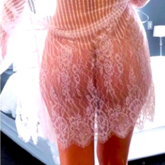 Pinstripes & Floral Lace W/1/2 ⭕️ Trim Sheer Vintage Designs Style Lace Robe - Picture 8 of 13